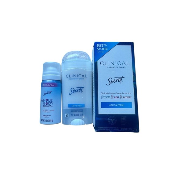 Bundle Secret Clinical 72 HR Soft Solid Light & Fresh + Whole Body Deodorant - Picture 1 of 3